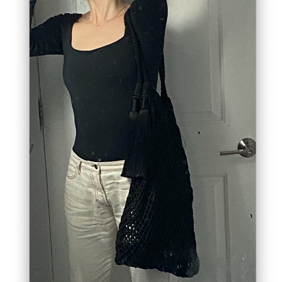 Zara Sold Out Net Bag Tote with Tassels` - Picture 4 of 5